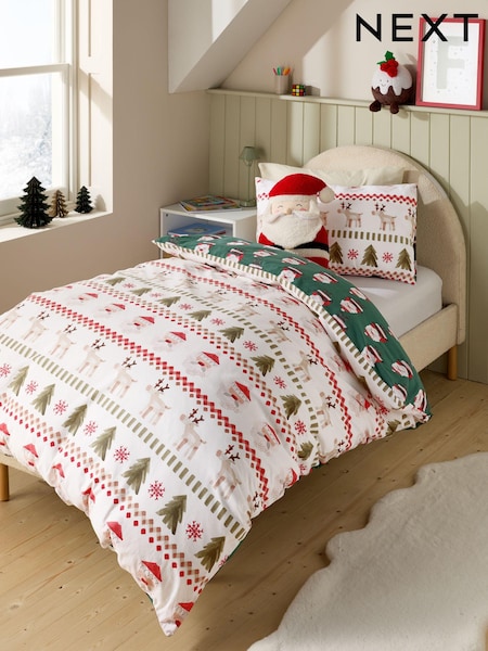 Santa & Rudolph Fairisle Christmas Duvet Cover and Pillowcase Set (B41946) | €16 - €25