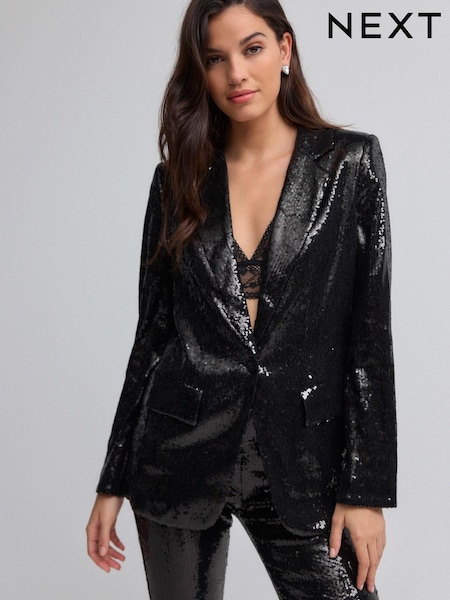 Black Sequin Relaxed Blazer (B41989) | 170 QAR