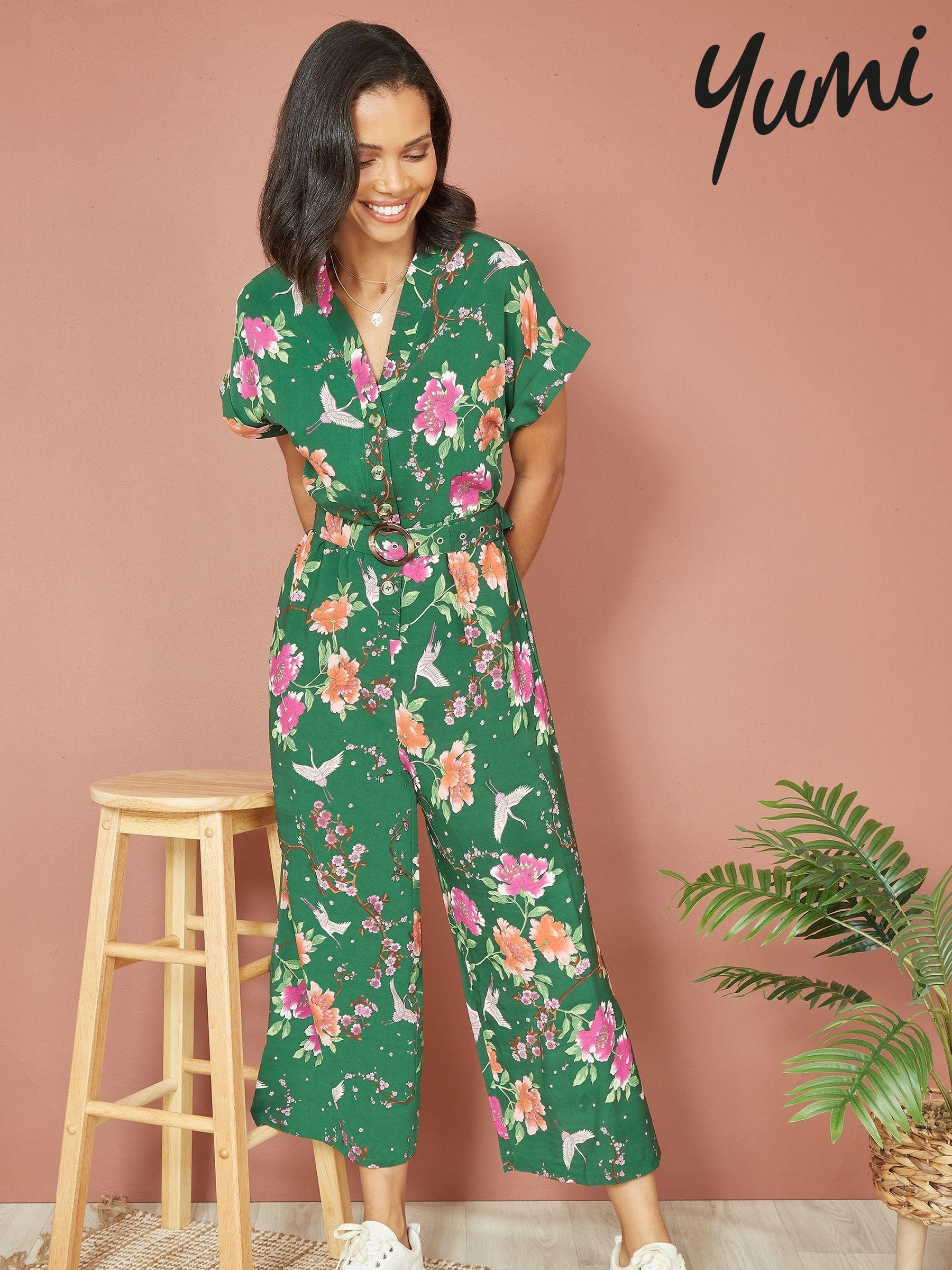 Women s Jumpsuit Yumi Green Floral Jumpsuitsandplaysuits Next Luxembourg