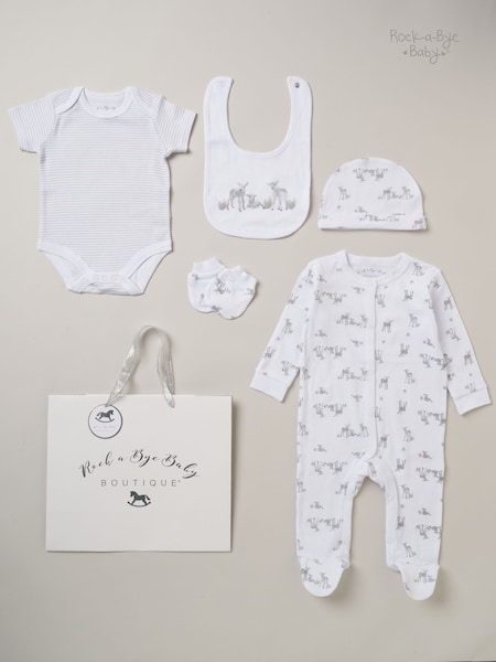 Rock-A-Bye Baby Boutique 100% Cotton Print 5-Piece White Gift Set (B42065) | €32
