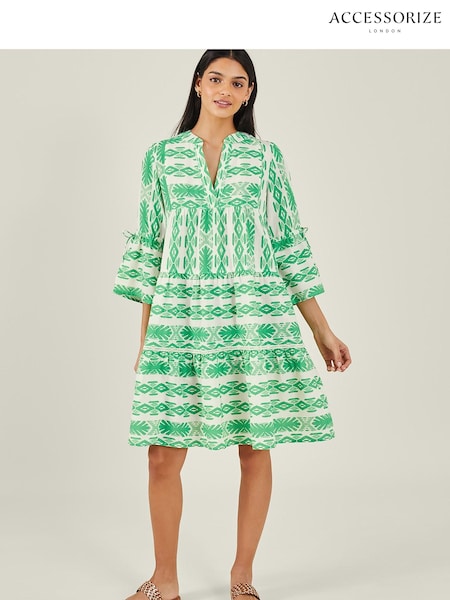 Accessorize Green Print Jacquard Flute Sleeve Dress (B42075) | €27