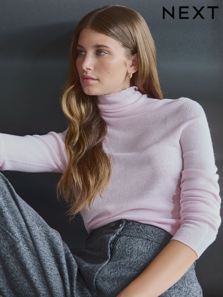 Blush Pink 100% Merino Wool Premium High Roll Neck Knitted Jumper (B42106) | €24.50
