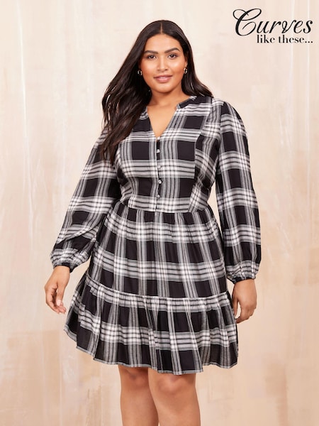 Curves Like These Midi Check Smock Dress (B42120) | 200 LEI