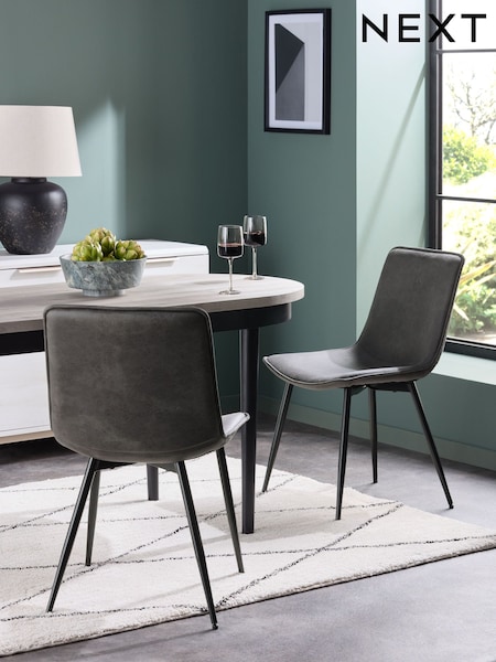 Set of 2 Monza Faux Leather Dark Grey Sawyer Dining Chairs (B42219) | €245
