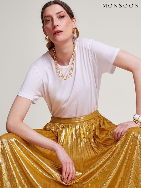 Monsoon Gold Mia Pleated Skirt (B42227) | €40