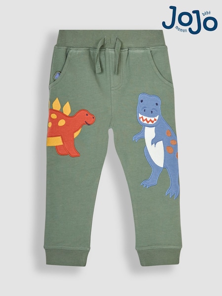 JoJo Maman Bébé Khaki Green Dinosaur Appliqué Pet in Pocket Joggers (B42324) | €32