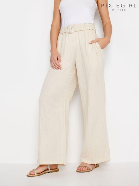 PixieGirl Petite Cream Cheesecloth Belted Wide Leg Trousers (B42340) | 10 €