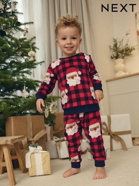 Red Check Santa Single Soft Touch Christmas Fleece Pyjamas with Elastane (9mths-16yrs) (B42344) | AED49 - AED67