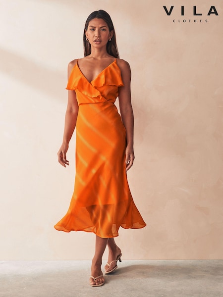 VILA Orange Ruffle Detail Cami Dress (B42352) | €29