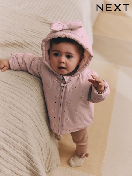 Mauve/Purple Baby Hooded Puffer Coat (0mths-2yrs) (B42374) | €25 - €27