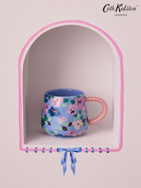 Cath Kidston Set of 4 Blue Painted Pansies Twisted Handle Billie Mugs (B42430) | €54