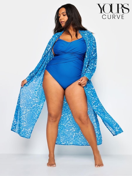 Yours Curve Leopard Print Longline Beach Shirt (B42509) | 164 LEI