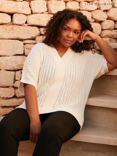 Live Unlimited Natural Curve Open Stitch Knitted Kaftan Jumper (B42578) | €49