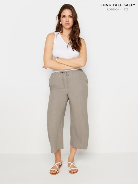 Long Tall Sally Cropped Sand Linen Blend Trousers (B42724) | ‏171‏₪