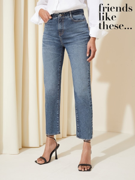 Friends Like These Dark Mid Blue Petite Authentic Denim Straight Leg Jeans (B42741) | AED87