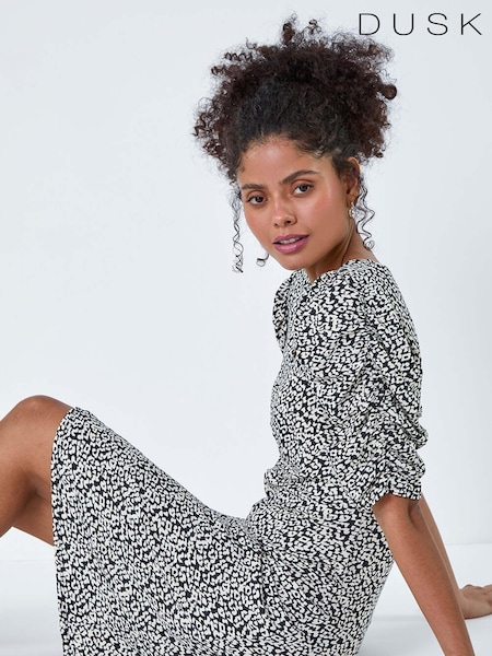 Dusk Black Ditsy Floral Ruched Puff Sleeve Dress (B42821) | €56