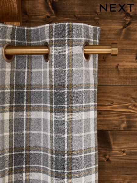 Grey Woven Check Eyelet Lined Curtains (B42892) | €70 - €158