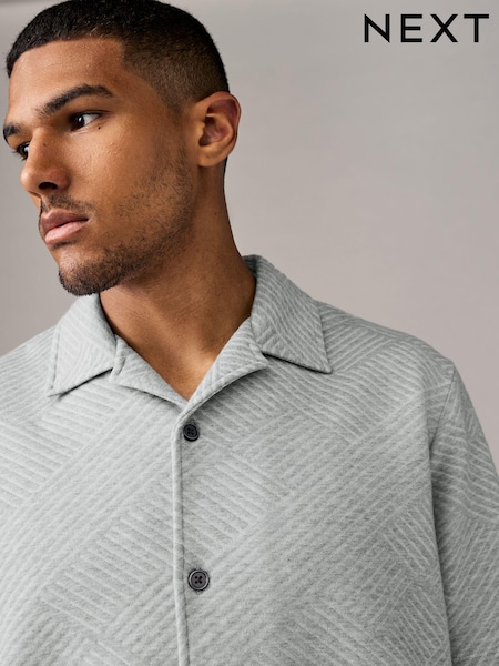 Grey Cuban Collar Textured Jersey Short Sleeve 100% Cotton Shirt (B42901) | €17