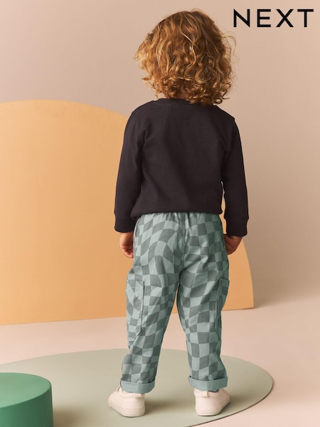 Blue Checkerboard Side Pocket 100% Cotton Pull On Trousers (3mths-7yrs) (B42913) | R$ 90 - R$ 110