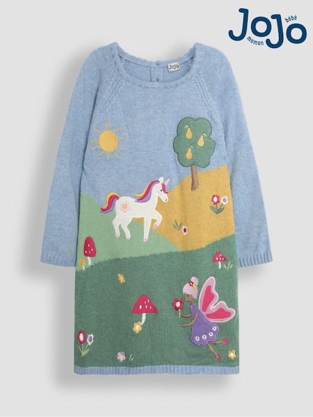 أزرق - مرج الجنيات ووحيد القرن - Jojo Maman Bébé Scene Knitted Dress (B43018) | ‏238 ر.س.‏