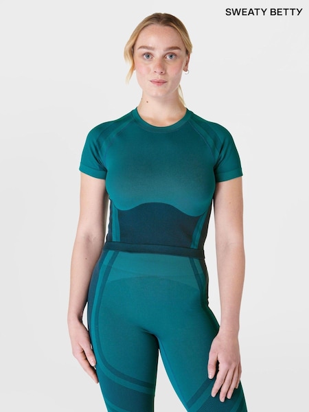 Sweaty Betty Reef Teal Blue/Navy Blue Silhouette Sculpt Seamless Short Sleeve Top (B43041) | €41.50