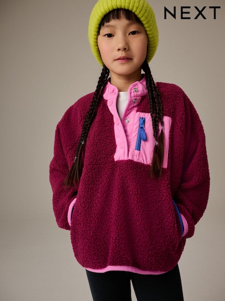 Burgunderrot - Contrast Borg Fleece Top (3-16yrs) (B43083) | 16 € - 21 €
