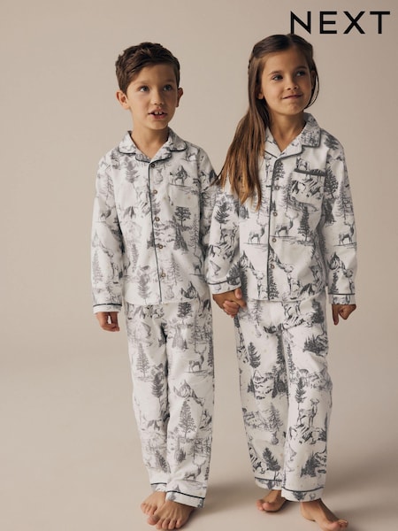 Grey 100% Cotton Matching Family Kids Christmas Mountain Print Pyjamas (9mths-16yrs) (B43235) | €16 - €23