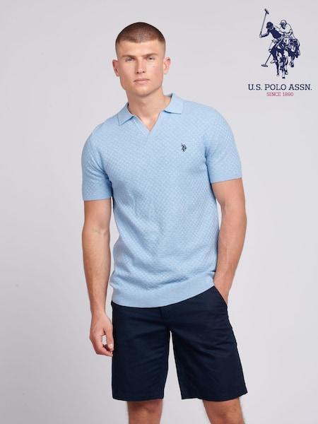 U.S. Polo Assn. Blue Mens Regular Fit Revere Texture Knit Polo Shirt (B43243) | €100