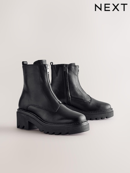 Black Leather Forever Comfort® Zip Front Heeled Boots (B43245) | €52