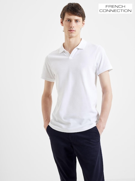 French Connection White 100% Cotton Trophy Neck Micro Pique Polo Shirt (B43258) | 139 QAR