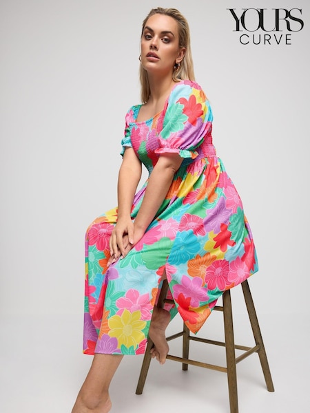 Pink - Yours Curve Ditsy Floral Print Shirred Midaxi Dress (B43262) | 27 €