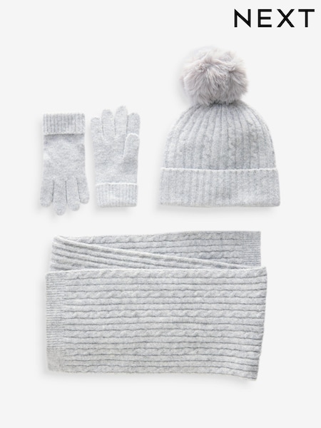 Grey Cable Cable Hat, Gloves and Scarf Set (3-16yrs) (B43309) | €24 - €28