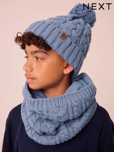 Mineraali Sininen - Cable Knit Pom Hat (1-16yrs) (B43389) | €5 - €9