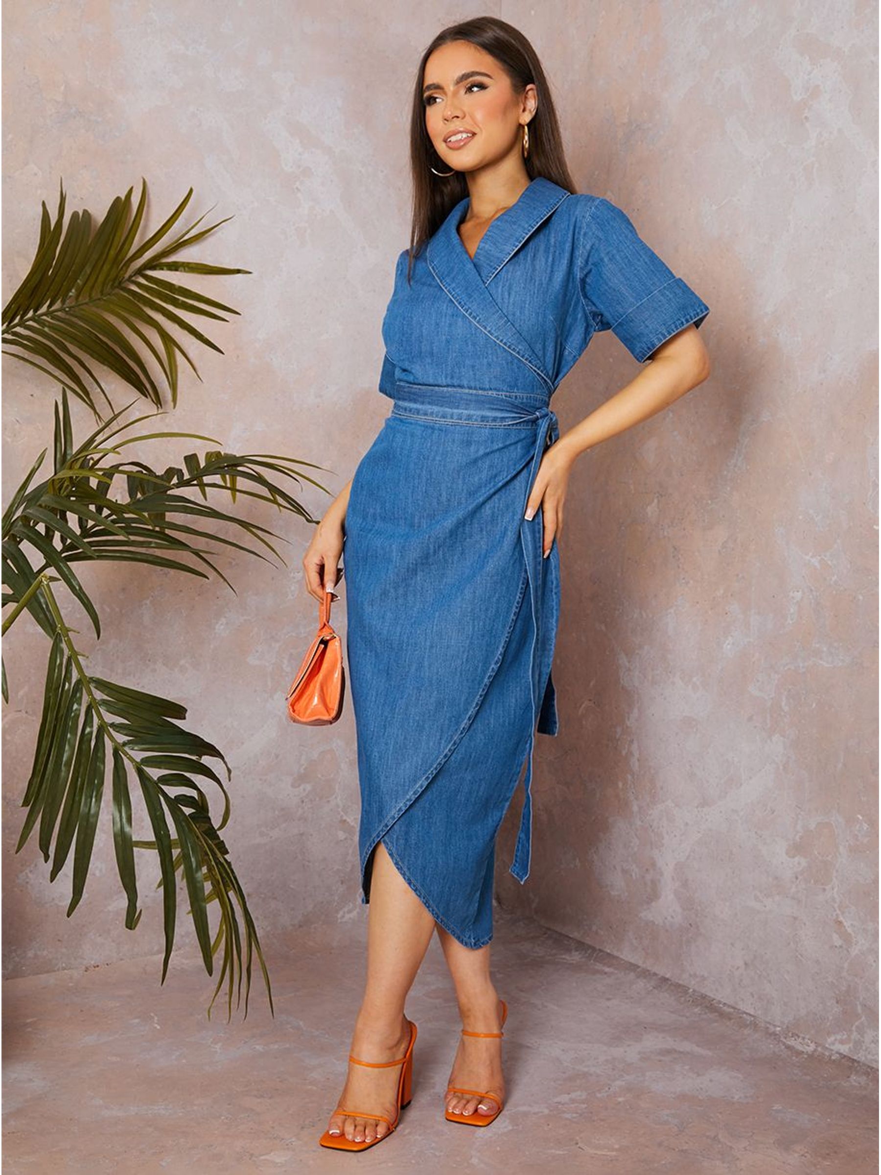 Wrap knee length dress hot sale