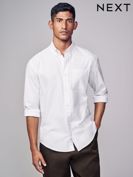 White Brushed 100% Cotton Oxford Long Sleeve Shirt (B43554) | R$ 270