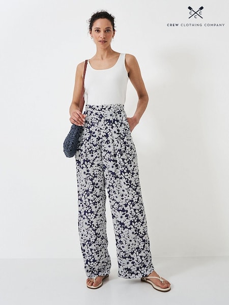 Crew Clothing Dion Floral Print Wide Leg 100% Cotton Trousers (B43577) | 211 LEI