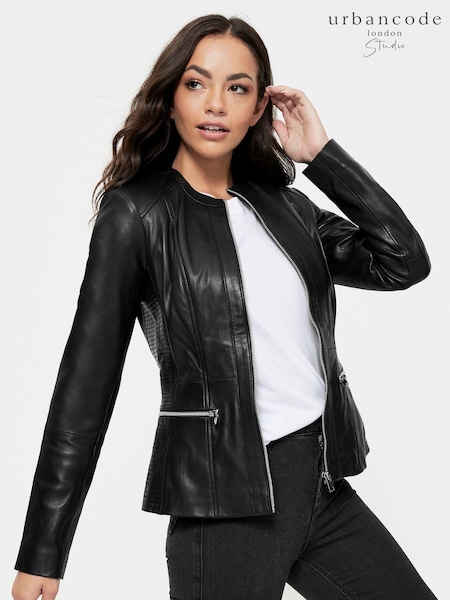 Urban Code Black Petite Collarless Leather Jacket (B43592) | €228