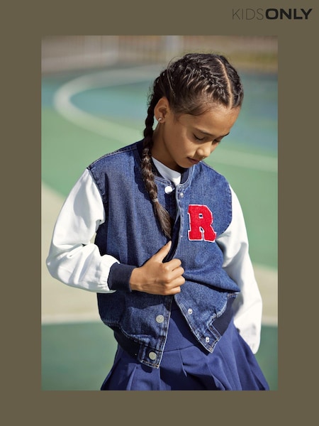 ONLY KIDS Blue Denim Varsity Bomber 100% Cotton Jacket (B43638) | €21.50