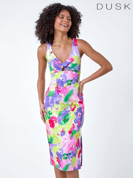 Dusk Multi Floral Cut Out Twist Stretch Dress (B43748) | €31