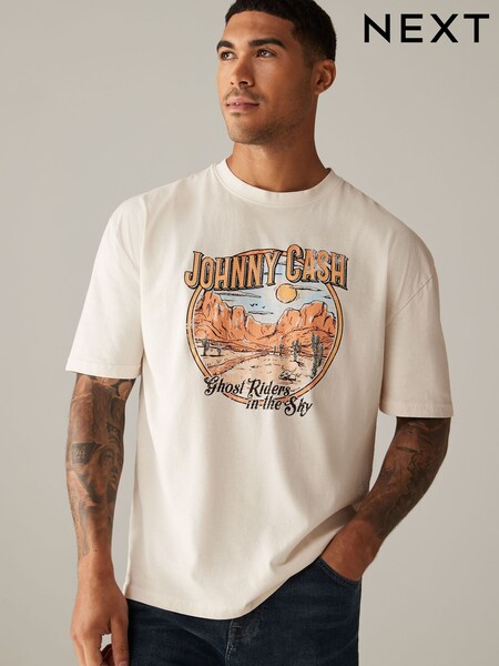 Ecru Jonny Cash Regular Fit Band Graphic 100% Cotton T-Shirt (B43921) | €14