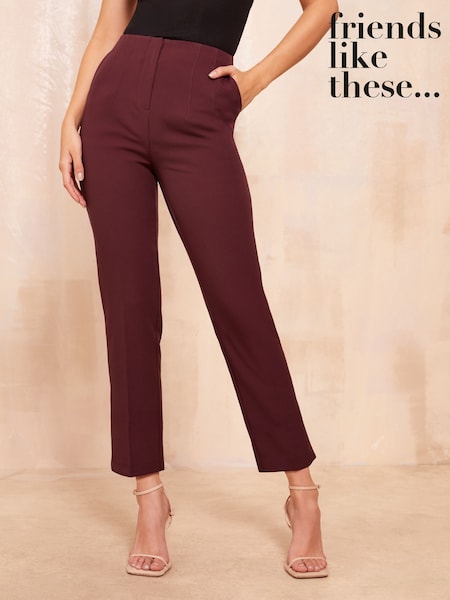 Friends Like These Burgundy Red Tailored Ankle Grazer Trousers Co Ord Suit (B43952) | AED122