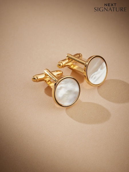 Gold Signature Real Onyx Stone Cufflinks (B43981) | €28