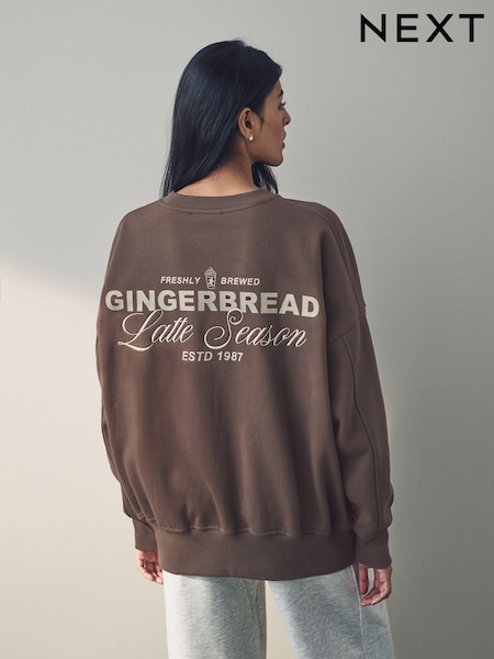 Chocolate Brown Christmas Ginger Bread Latte Graphic Crew Neck Sweatshirt (B44046) | €19