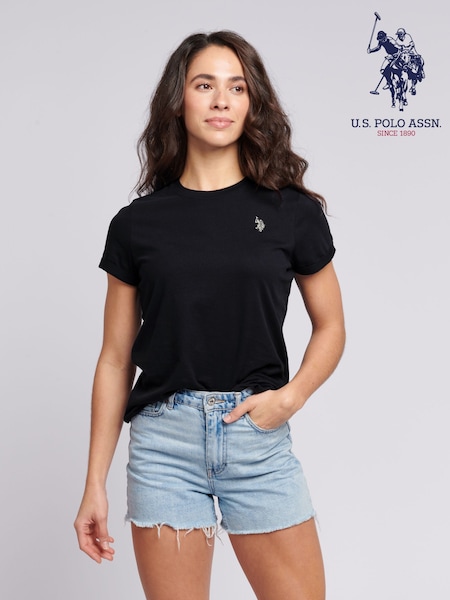 أسود - U.S. Polo Assn. Womens Crew Neck Double Horsemen 100% Cotton T-Shirt (B44104) | ‏146 د.إ.‏