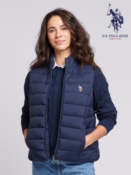 Синий - U.S. Polo Assn. Lightweight Womens Puffer Gilet (B44105) | €93