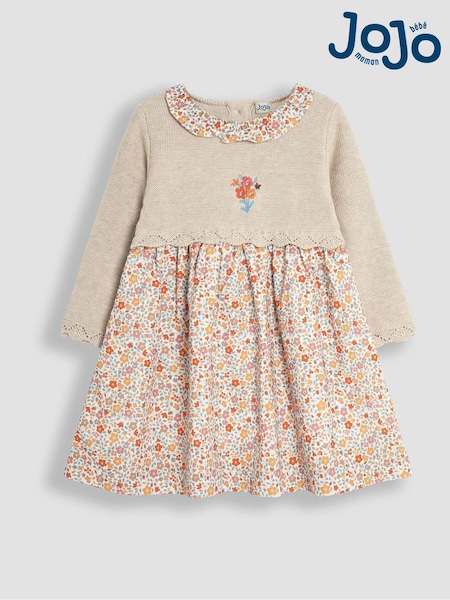 JoJo Maman Bébé Cream Knitted Collar Dress (B44181) | €57
