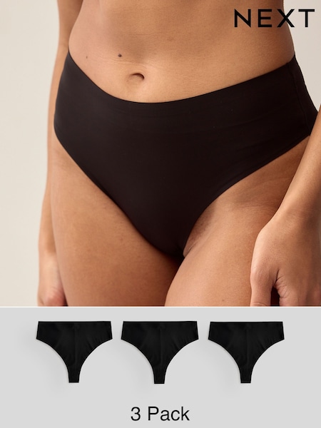 Black High Waisted Thong No VPL Comfort Knickers 3 Pack (B44226) | €25