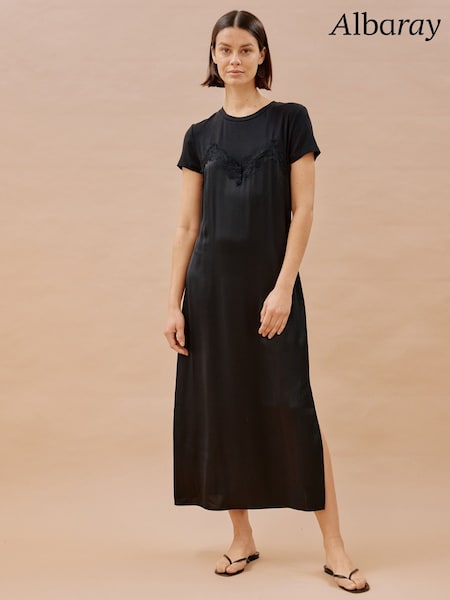 Albaray Satin and Lace Jersey Black Dress (B44264) | €49