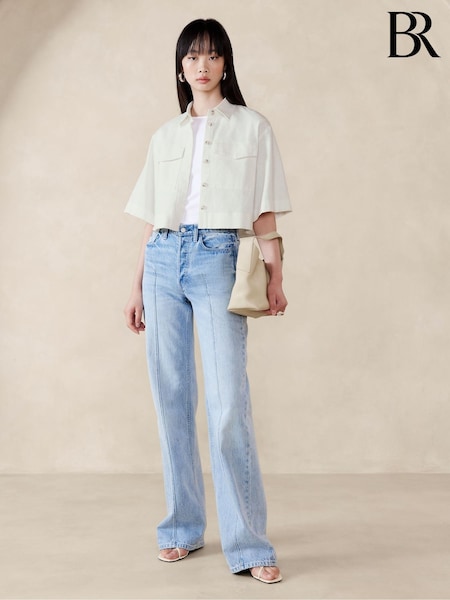 Bej - Banana Republic Hemp-Cotton Decupat/Trei sferturi Cămăși (B44313) | 484 LEI
