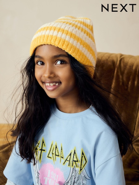 Ecru/Yellow Stripe Rib Beanie Hat (1-16yrs) (B44341) | AED18 - AED30